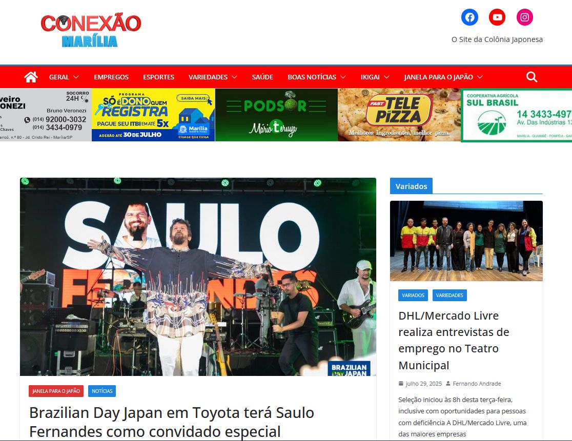 Brazilian Day Japan em Toyota terá Saulo Fernandes como convidado especial 
