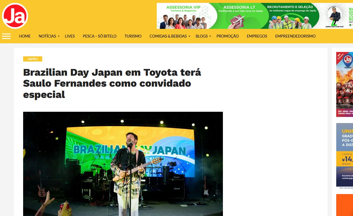 Brazilian Day Japan em Toyota terá Saulo Fernandes como convidado especial
