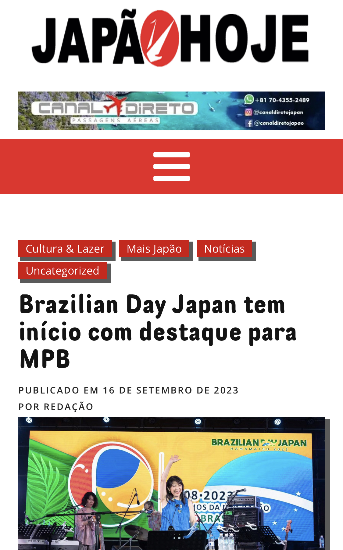 Japão Hoje - Brazilian Day Japan tem início com destaque para MPB
