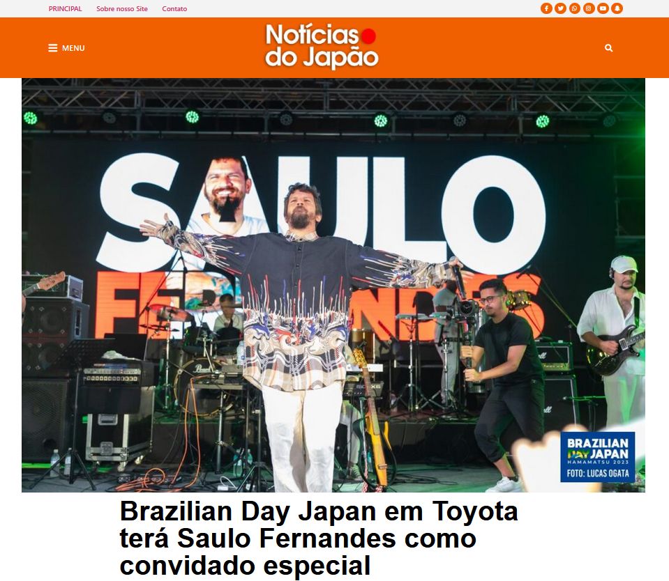 Brazilian Day Japan em Toyota terá Saulo Fernandes como convidado especial