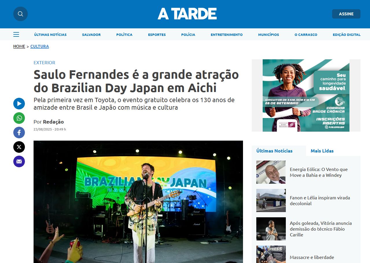 Saulo Fernandes é a grande atração do Brazilian Day Japan em Aichi