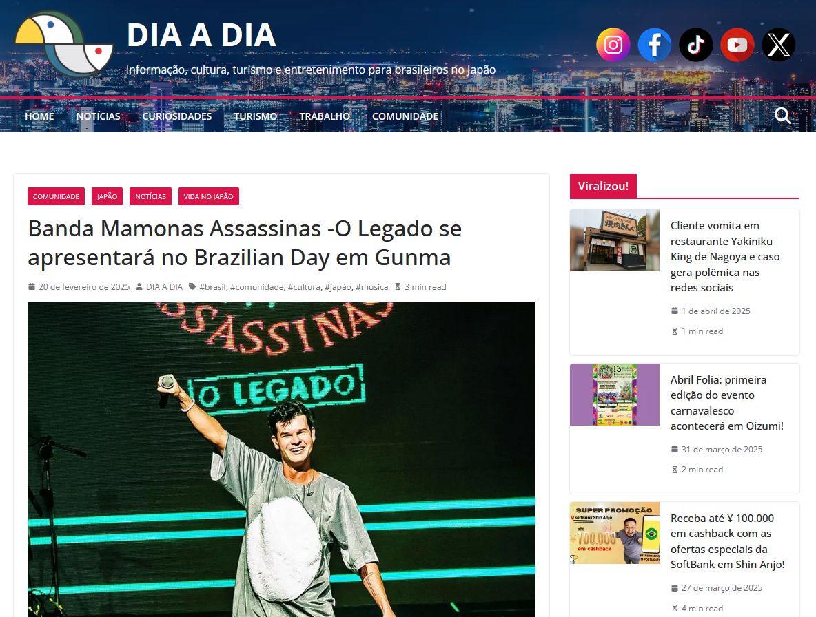 DIA A DIA - Banda “Mamonas Assassinas – O Legado” se apresentará no Brazilian Day Japan Gunma
